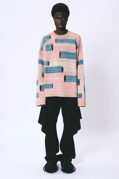 ROOTS STRIPE CREWNECK CARMINE ROSE