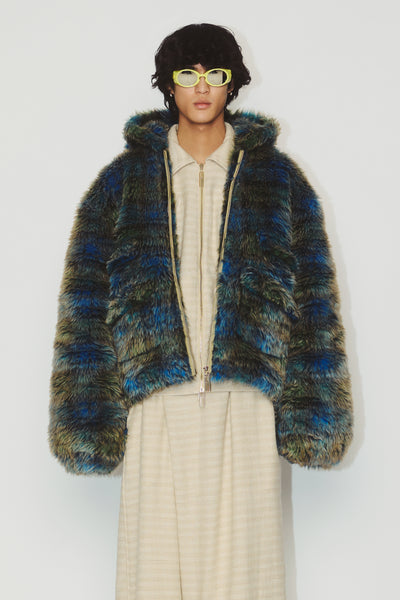 HARLOW PLAID FAUX-FUR JACKET ECLIPSE GRID
