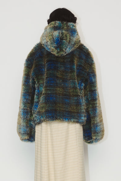 HARLOW PLAID FAUX-FUR JACKET ECLIPSE GRID