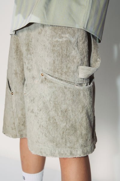 GREEN TERRYCLOTH CARPENTER SHORTS ALOE GREEN