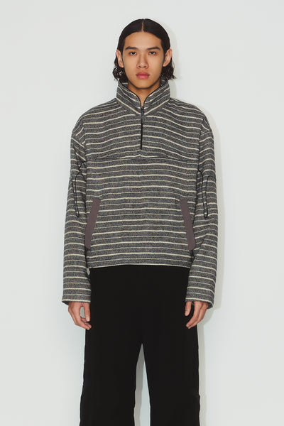 MILLER STRIPED HALF-ZIP SWEATER STRIPED BLACK TOWEL