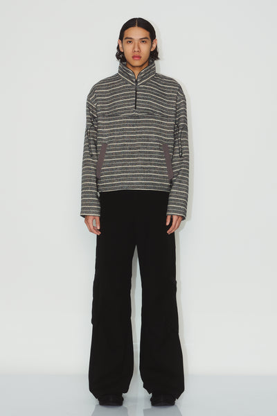 MILLER STRIPED HALF-ZIP SWEATER STRIPED BLACK TOWEL