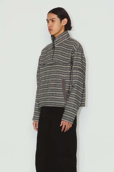 MILLER STRIPED HALF-ZIP SWEATER STRIPED BLACK TOWEL
