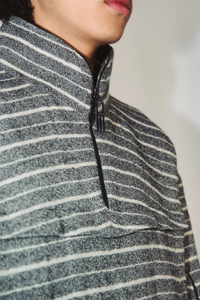 MILLER STRIPED HALF-ZIP SWEATER STRIPED BLACK TOWEL