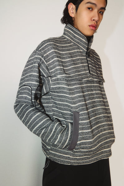 MILLER STRIPED HALF-ZIP SWEATER STRIPED BLACK TOWEL