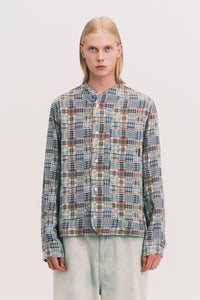 COMOLI LS SHIRT BLUE PLAID