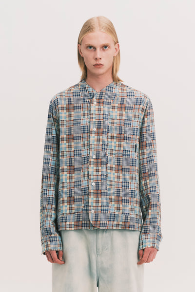 COMOLI LS SHIRT BLUE PLAID