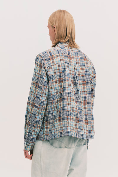 COMOLI LS SHIRT BLUE PLAID