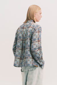 COMOLI LS SHIRT BLUE PLAID