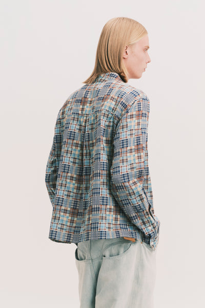 COMOLI LS SHIRT BLUE PLAID