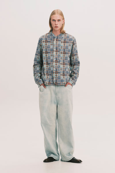 COMOLI LS SHIRT BLUE PLAID