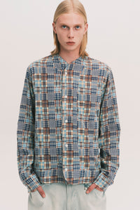 COMOLI LS SHIRT BLUE PLAID