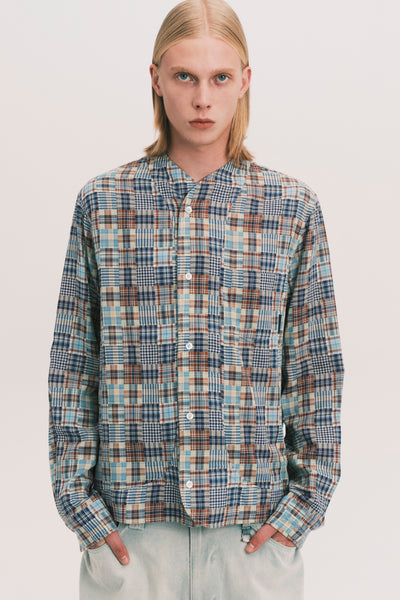 COMOLI LS SHIRT BLUE PLAID