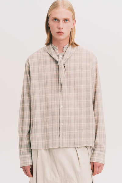 COMOLI SCARF SHIRT GREY PLAID