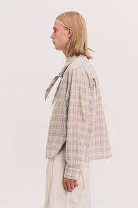 COMOLI SCARF SHIRT GREY PLAID