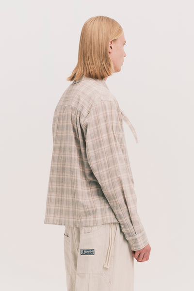 COMOLI SCARF SHIRT GREY PLAID