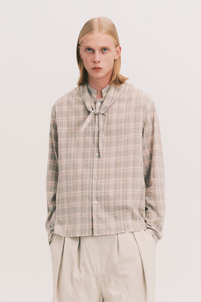 COMOLI SCARF SHIRT GREY PLAID