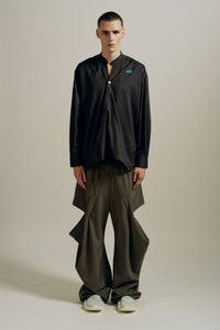 RUS TWIST MANDARIN SHIRT SHIITAKE BROWN