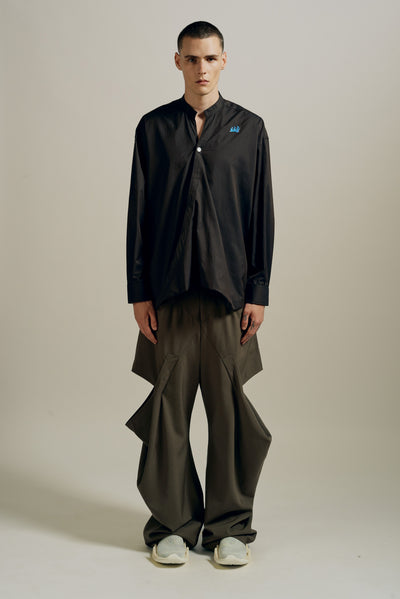 RUS TWIST MANDARIN SHIRT SHIITAKE BROWN