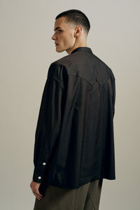 RUS TWIST MANDARIN SHIRT SHIITAKE BROWN