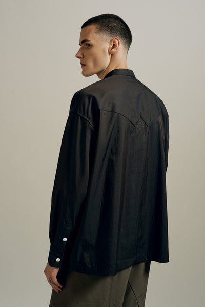 RUS TWIST MANDARIN SHIRT SHIITAKE BROWN