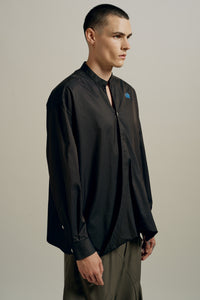 RUS TWIST MANDARIN SHIRT SHIITAKE BROWN