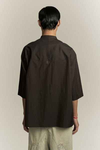 KENT QUARTER SLEEVE MANDARIN SHIRT SHIITAKE BROWN