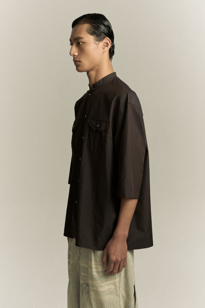 KENT QUARTER SLEEVE MANDARIN SHIRT SHIITAKE BROWN