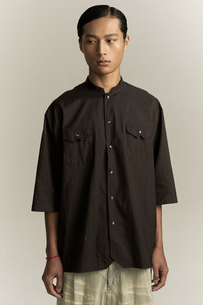 KENT QUARTER SLEEVE MANDARIN SHIRT SHIITAKE BROWN