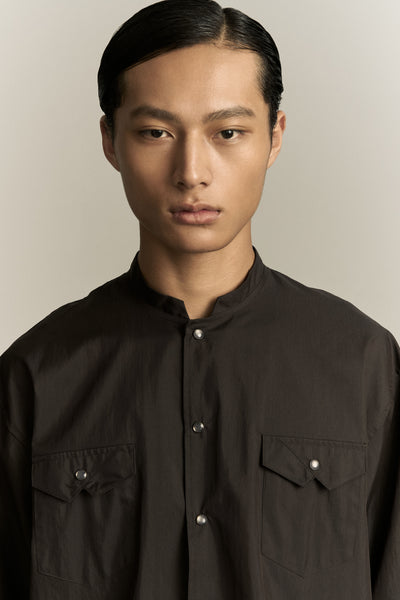 KENT QUARTER SLEEVE MANDARIN SHIRT SHIITAKE BROWN