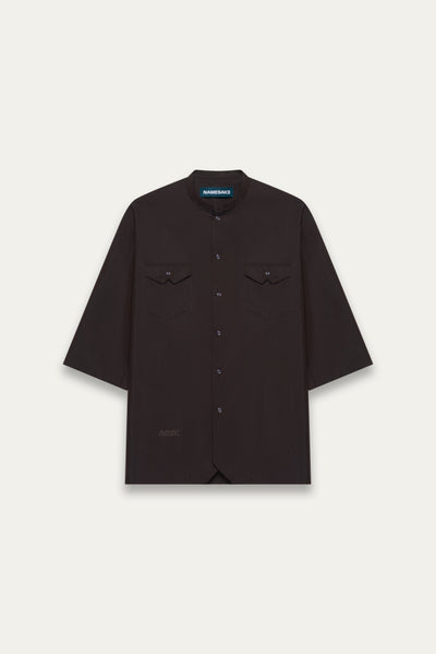 KENT QUARTER SLEEVE MANDARIN SHIRT SHIITAKE BROWN