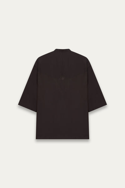 KENT QUARTER SLEEVE MANDARIN SHIRT SHIITAKE BROWN