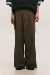 SIMPLE CROSS PANTS GRID BROWN