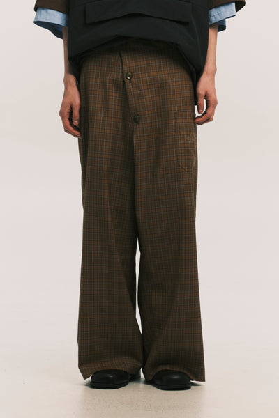 SIMPLE CROSS PANTS GRID BROWN