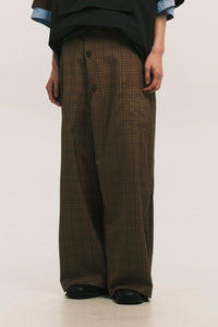 SIMPLE CROSS PANTS GRID BROWN