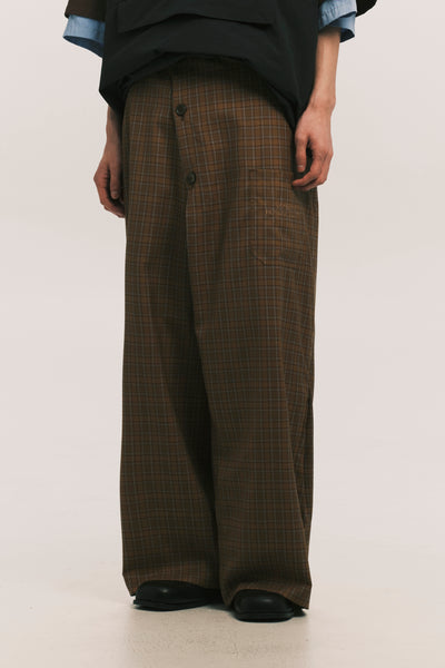 SIMPLE CROSS PANTS GRID BROWN