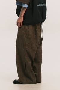 SIMPLE CROSS PANTS GRID BROWN