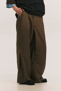 SIMPLE CROSS PANTS GRID BROWN