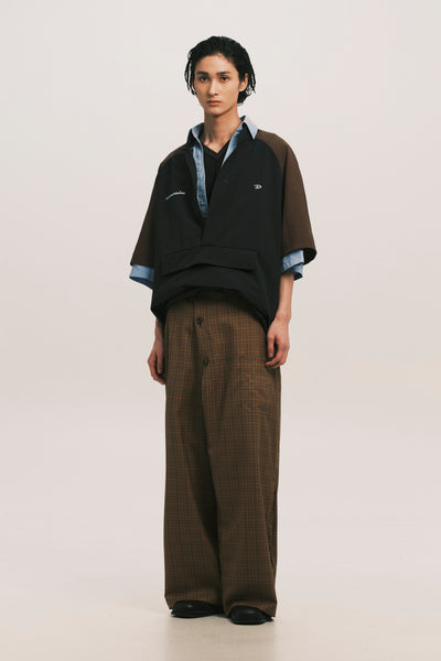 SIMPLE CROSS PANTS GRID BROWN