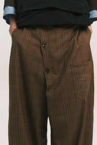 SIMPLE CROSS PANTS GRID BROWN