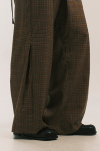 SIMPLE CROSS PANTS GRID BROWN