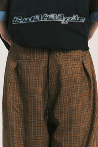 SIMPLE CROSS PANTS GRID BROWN