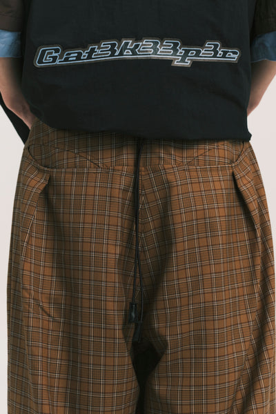 SIMPLE CROSS PANTS GRID BROWN