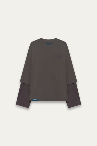 MAYO OVERSIZED GLOBE DOUBLE SLEEVE TEE PUBBLE GREY