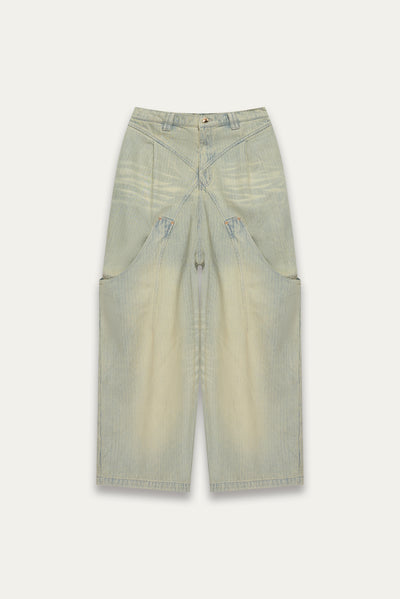 BILLIE BIBS DENIM PANTS INDIGO STRIPE